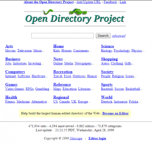 The DMOZ website in 1999