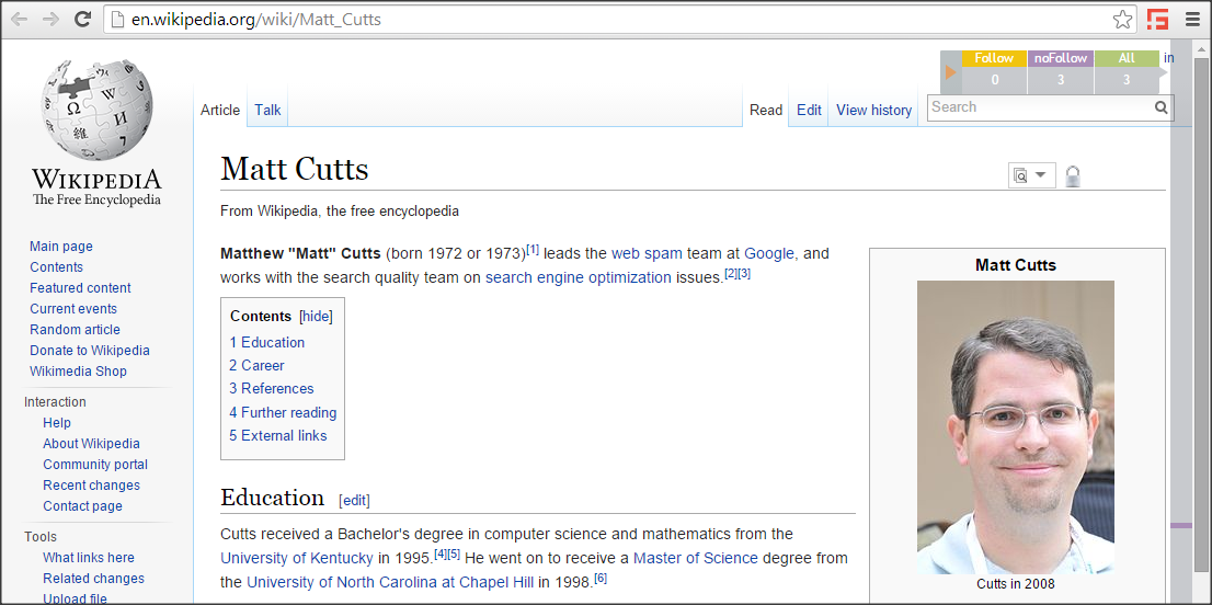 Matt Cutts Wikipedia Page